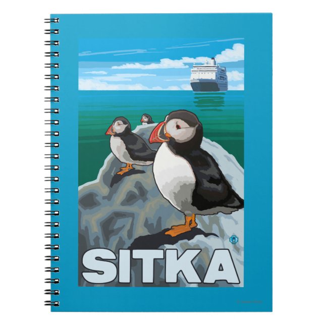 Caderno Espiral Navio Puffins & Cruise - Sitka, Alaska (Frente)