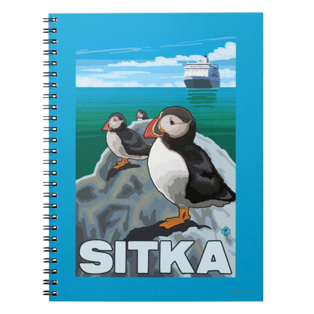 Caderno Espiral Navio Puffins & Cruise - Sitka, Alaska (Frente)