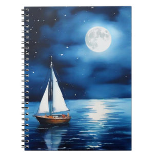 Caderno Espiral Navio sob uma lua cheia