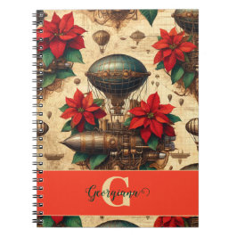 Caderno Espiral Navio Steampunk Personalizado com Poinsettia