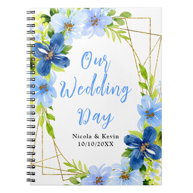 Caderno Espiral Navy and Baby Blue Floral Wedding Planner (Frente)