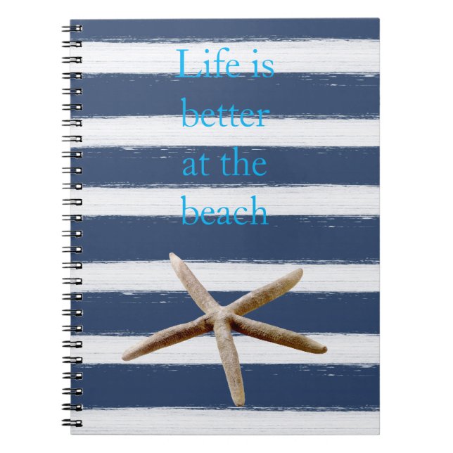Caderno Espiral Navy Blue and White Stripes Starfish (Frente)