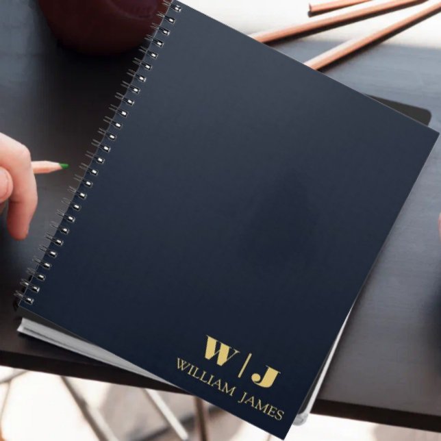 Caderno Espiral Navy Blue Elegant Professional Minimalist Monogram (Criador carregado)