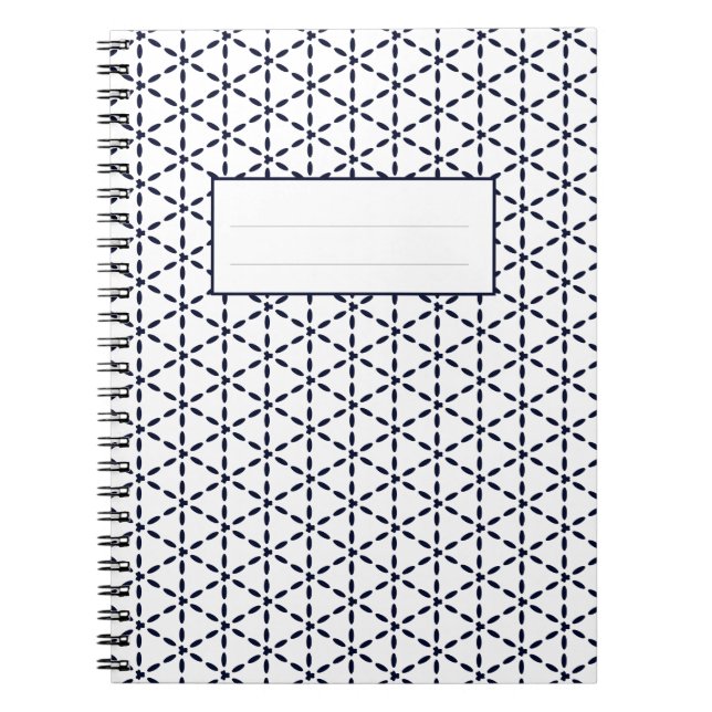 Caderno Espiral Navy Blue Geometric Pattern on White (Frente)