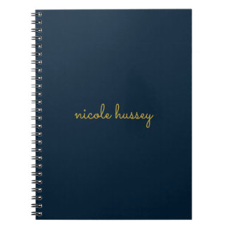 Caderno Espiral Navy Blue Gold Script | Stylish Monogram Modern