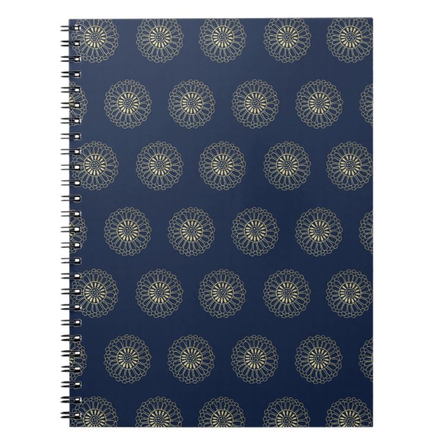 Caderno Espiral Navy | Golden Zinnia Flower Medallions (Frente)