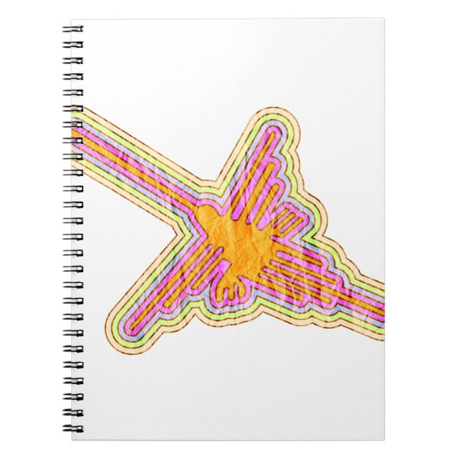 Caderno Espiral Nazca Lines Hummingbird com efeito de papel rugoso (Frente)
