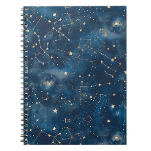 Caderno Espiral Nebulosa de Estrelas Cósmicas Douradas Teal Místic