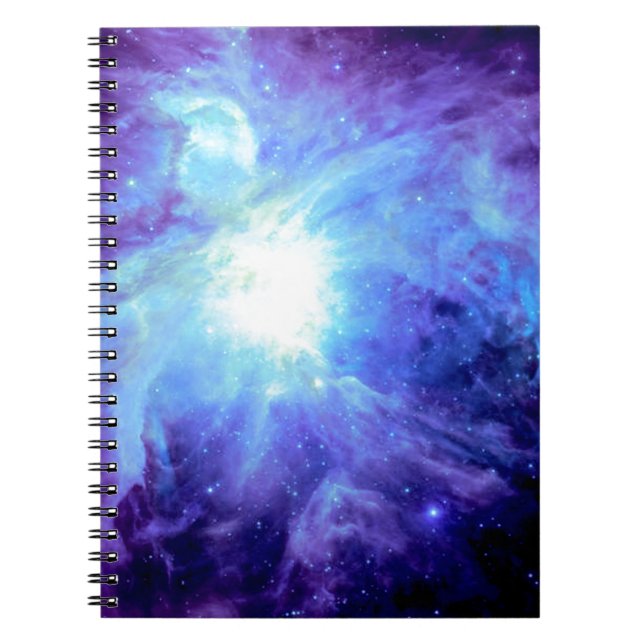 Caderno Espiral Nebulosa de Órion Turquesa Periwinkle Lavanda Galá (Frente)