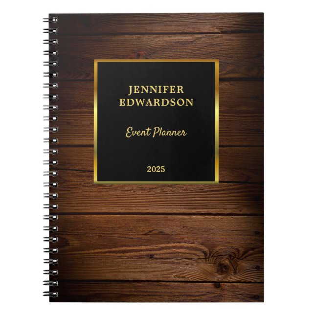 Caderno Espiral Negócios de madeira preta de ouro moderno (Frente)