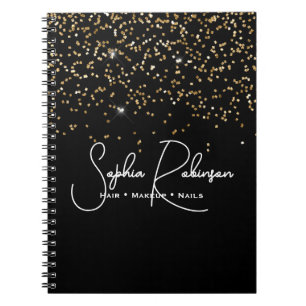 Caderno Espiral Negócios de Salão Elegante Preto e Dourado Brilhan
