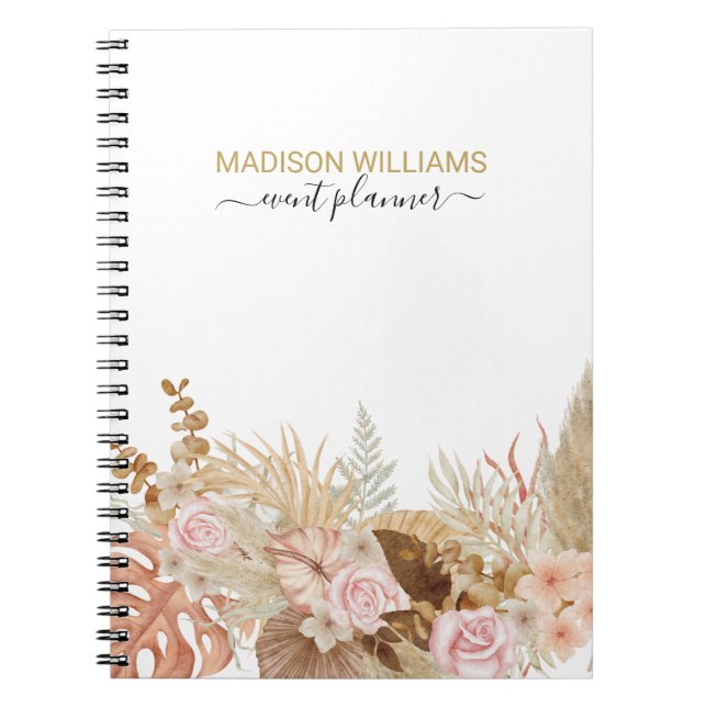 Caderno Espiral Negócios Floral de Boho Elegante Moderno (Frente)