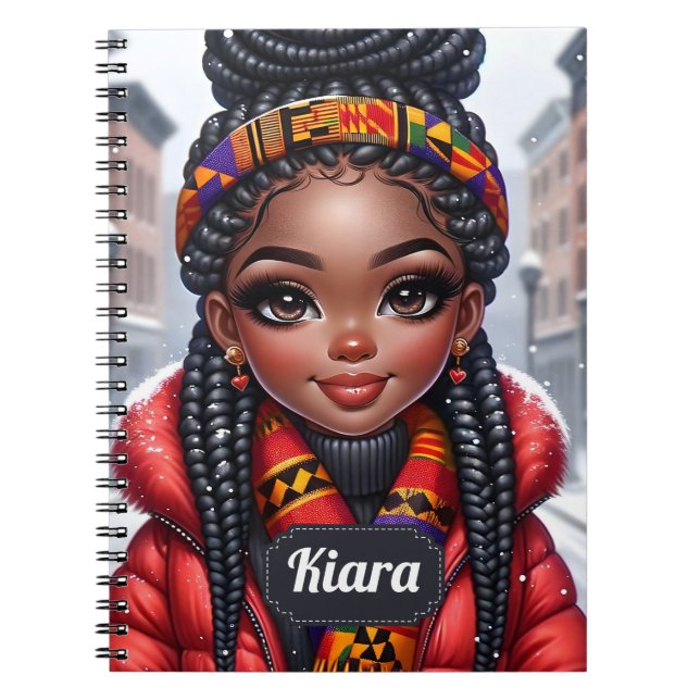 Caderno Espiral Negra africana americana com Braids (Frente)