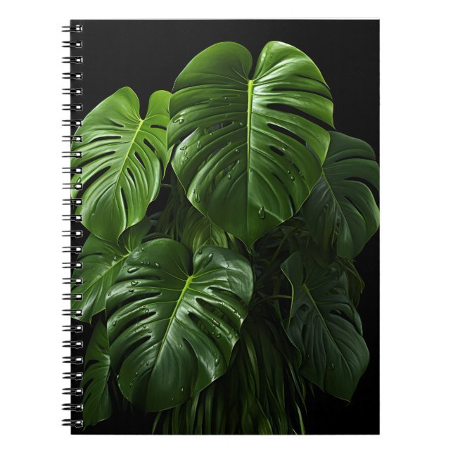 Caderno Espiral Negra Monstera Deliciosa Folhas (Frente)
