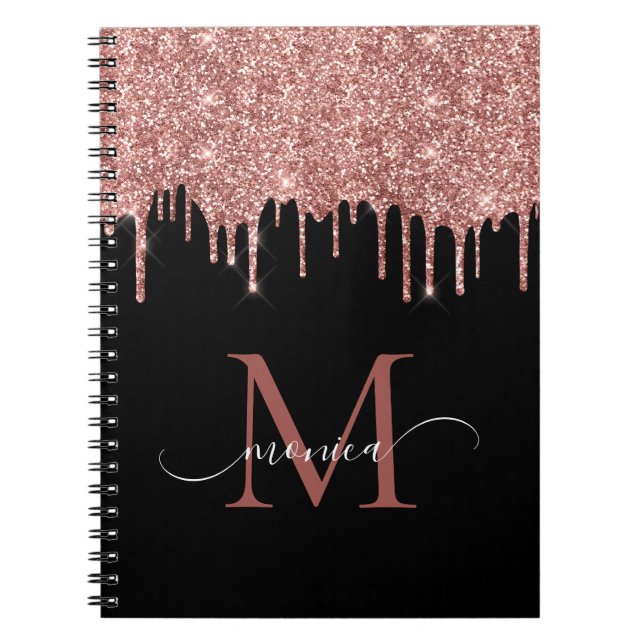 Caderno Espiral Negra Negra Rosa Dourada com Lâmpada Brilhante (Frente)