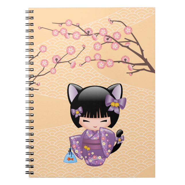 Caderno Espiral Neko Kokeshi Doll - Cat Ears Geisha Girl (Frente)
