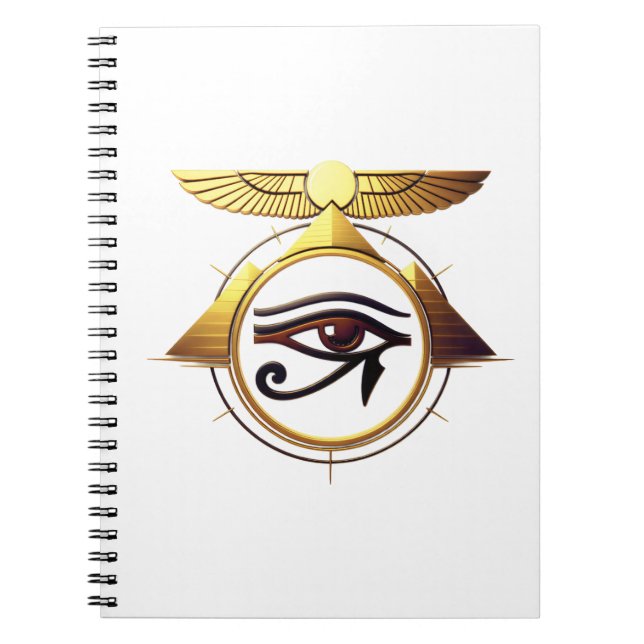 Caderno Espiral NeoAnkh 3D Golden Eye of Horus & Winged Solar Disk (Frente)