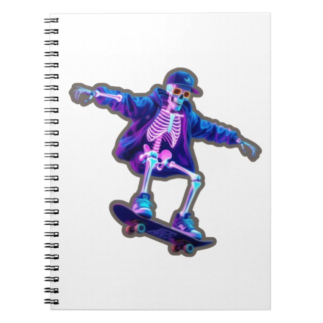 Caderno Espiral Neon 3D Skeleton Skateboarding – Funny Streetwear  (Frente)