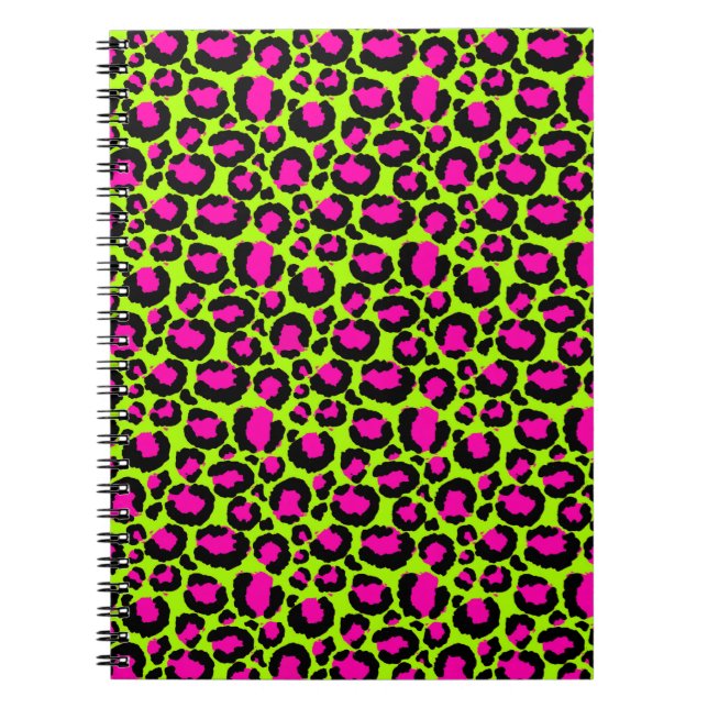 Caderno Espiral Neon Cheetah Patterna, Meninas e Crianças, Leopard (Frente)