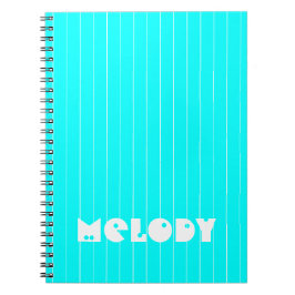 Caderno Espiral Neon Cyan White Thin Vertical Strike Name