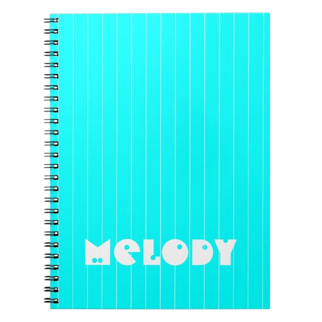 Caderno Espiral Neon Cyan White Thin Vertical Strike Name (Frente)