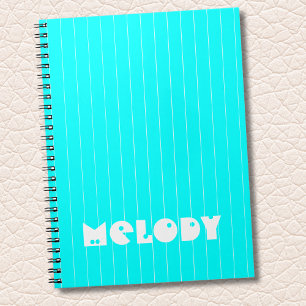 Caderno Espiral Neon Cyan White Thin Vertical Strike Name