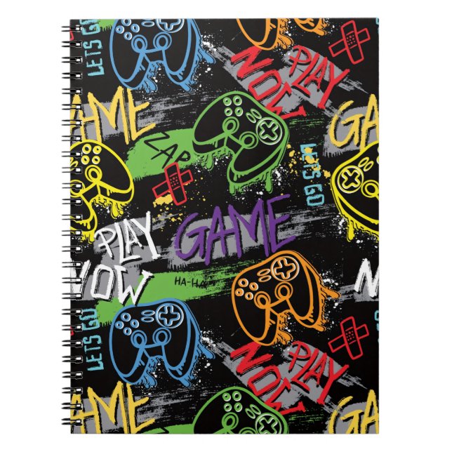 Caderno Espiral Neon Graffiti Gaming Pattern (Frente)