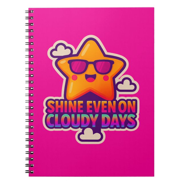 Caderno Espiral Neon Kawaii Star - "Brilhante mesmo em dias nublad (Frente)