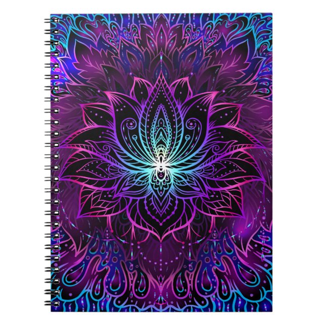 Caderno Espiral Neon Lotus Flower Boho Impressão (Frente)