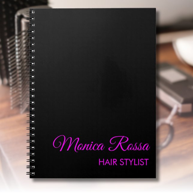 Caderno Espiral Néon Magenta Moderno Simples Profissional Preto (Criador carregado)