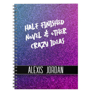 Caderno Espiral Neon Purple Glitter Grafite preto e branco