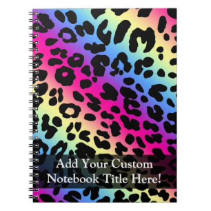 Caderno Espiral Neon Rainbow Leopard Pattern Impressão