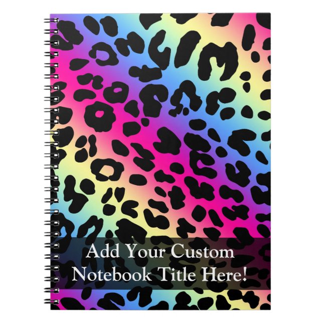 Caderno Espiral Neon Rainbow Leopard Pattern Impressão (Frente)
