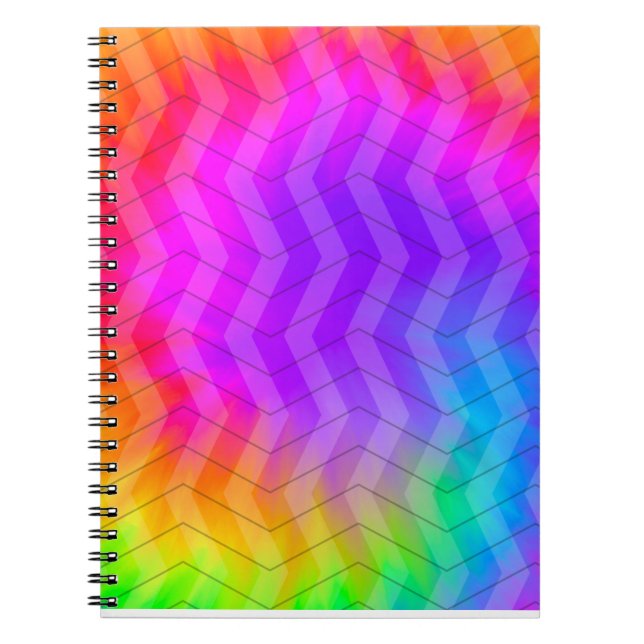 Caderno Espiral Neon Rainbow Tie Dye Herringbone (Frente)
