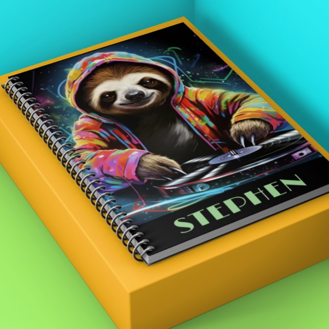 Caderno Espiral Neon Sloth DJ Retro Legal (Criador carregado)