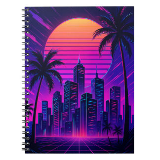 Caderno Espiral Neon Sunset Retro-Futurístico