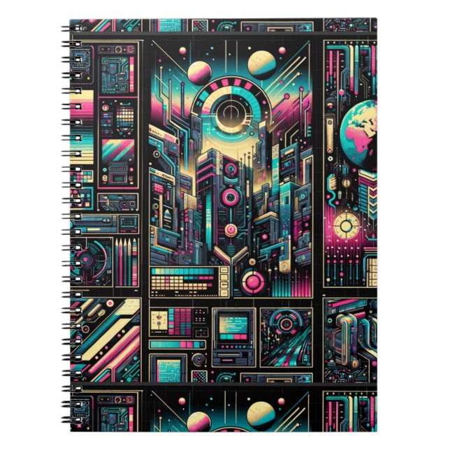 Caderno Espiral Neon Tech Odyssey (Frente)