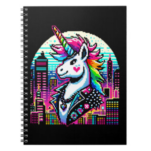 Caderno Espiral Neon Urban Unicorn - Pixel Art Cityscape