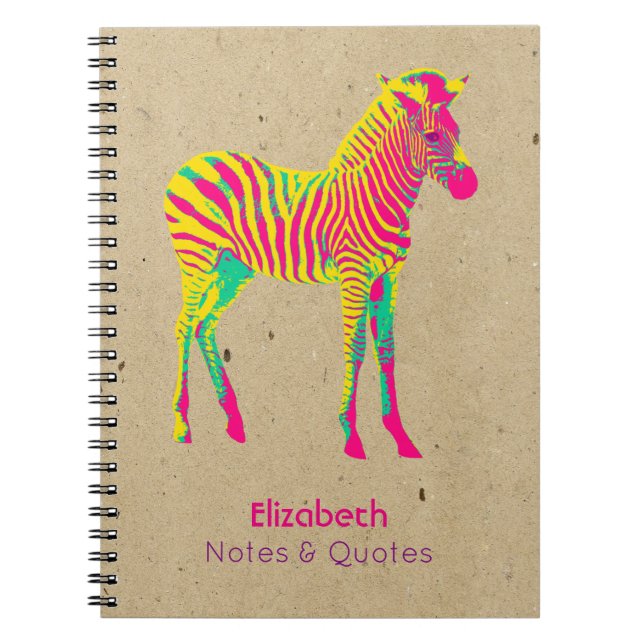 Caderno Espiral Neon Zebra Baby Animal Psicodélico Retro (Frente)
