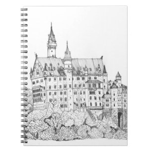 Caderno Espiral Neuschwanstein Castle Alemanha Fine Line Art