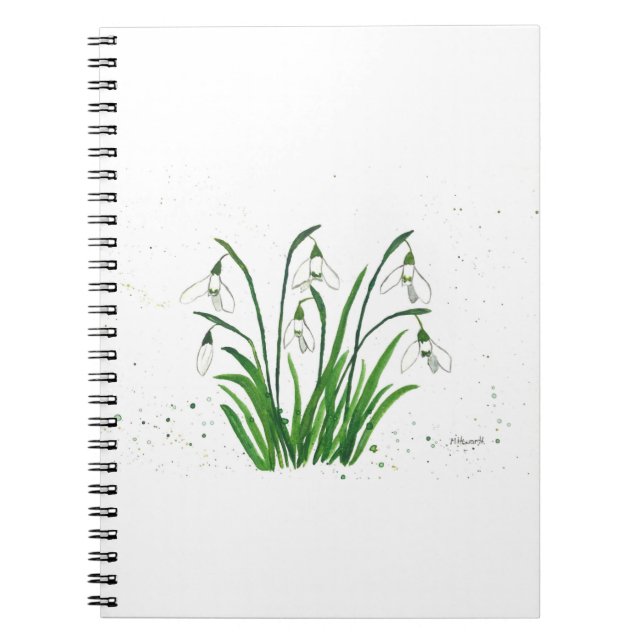 Caderno Espiral Neve gotas de flores brancas aquarela (Frente)