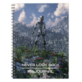 Caderno Espiral Never Look Back. Futuristic landscape with robots