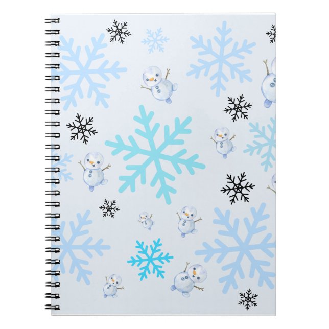 Caderno Espiral Neves e flocos de neve em azul claro (Frente)