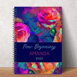 Caderno Espiral New beginnings colorful bright flowers custom