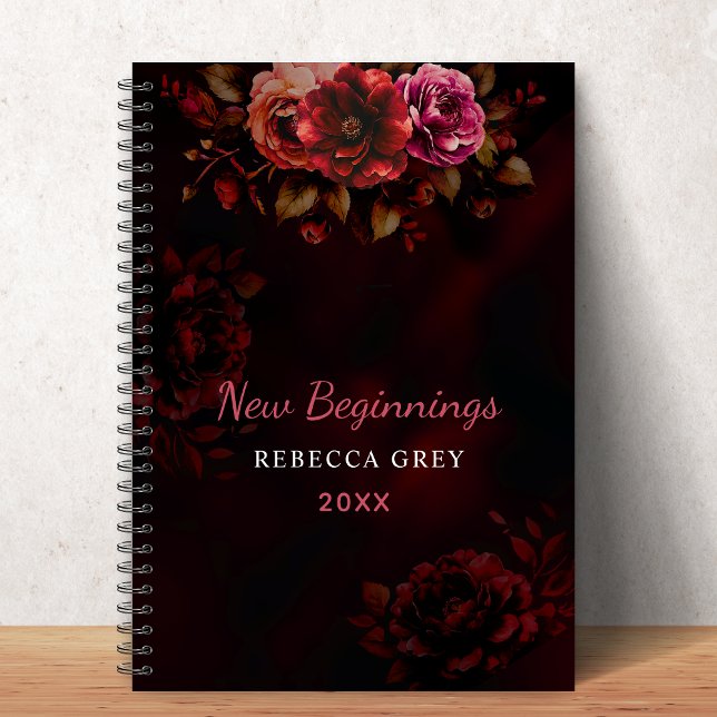 Caderno Espiral New beginnings dark red black floral (Criador carregado)