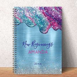 Caderno Espiral New beginnings dusty blue purple drips monogram