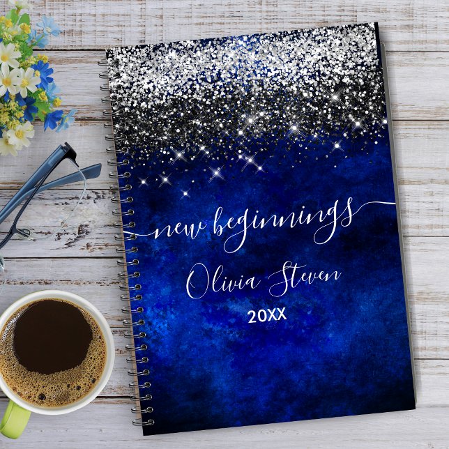Caderno Espiral New beginnings royal blue silver faux glitter (Criador carregado)