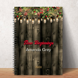Caderno Espiral New beginnings Rustic Country greenery lights