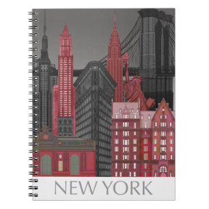 Caderno Espiral New York Elevations by Night - Vermelho