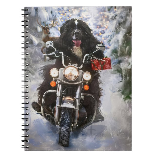 Caderno Espiral Newland Dog Riding Motorcycle Christmas (Frente)